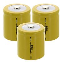 (3-PACK) Exell 1/2D Size 1.2V 2500mAh NiCD Button Top Rechargeable Batteries for medical instruments/equipment, electric razors, toothbrushes, radio controlled devices, electric tools