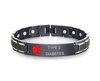 XUANPAI Type 2 Diabetes Stainless Steel Magnet Therapy Medical Alert ID Bracelet for Men Women,Adjustable