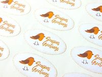 Pack of 30 Seasons Greetings Christmas Oval Stickers, Colorful Robin Envelope Seals Labels for Cards, Festive Craft and Decoration
