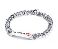 Mealguet Jewelry TYPE 2 DIABETES-Stainless Steel Curb Chain Medical Alert ID Idenfication Bracelets for Men, 8.3" Black Deep Engraving