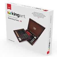 KINGART 120 Gallery Series Sketching Tools, Set of 51 Art Set Assorted, Espresso Stained Hardwood Case,  Silver Hinges/Clasp