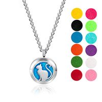 mEssentials Pretty Kitty Cat Essential Oil Diffuser Necklace Gift Set - Includes Aromatherapy Pendant, 24" Stainless Steel Chain, 12 Color Refill Pads