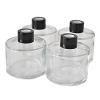 Ougual Set of 4 Cylindrical Round Glass Essential Oils Diffuser Bottles (150ML, Black Cap)
