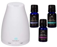Radha Beauty Wellness Blends Set - 120ml Aromatherapy Auto Shut-off 7 LED Color Light Diffuser with Therapeutic Grade Essential Oils. 100% Natural Gift Set for Relaxation, Home, Office, Meditation