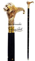 Brass Walking Stick Solid Vintage Designer Lion Head Wooden Cane Antique Style