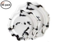 Tiger Chef 96 Pack Round Scalloped Rim Disposable Plastic Plate Set for 48 Guests Includes 48 10-Inch Dinner Plates, 48 8-Inch Salad Plates - BPA-Free