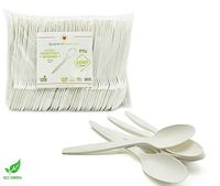 [100 COUNT] 6.5" Spoons Disposable Cornstarch Compostable Utensils for Soup Event Picnic Appetizer Party Tasting (6.5 inch Long, Sustainable Cutlery Made of Corn, Dye Free, Heat Resistant)