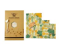 Beeswax Food Wrap Set of 3 Pack Reusable Eco-Friendly Sandwich & Food Wrap Alternative to Plastic Wraps Sustainable Organic Wrap -1 Small 1 Medium 1 Large in Hippo and floral Print with String (Hippo)
