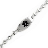My Identity Doctor Custom Engraved Womens Medical Bracelet, Steel 6mm Heart Chain, Medium - Black - Wrist Size 8 Inch