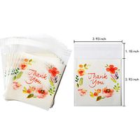 Thank You Pink Flower Plastic Pack Candy Cookie Bags Self Adhesive Bags 200 Pcs(3.93x3.93+1.18 Inch)