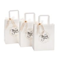 OSpecks 50 Pcs Medium Bulk Gift Bags with Thank You Print (No Bow or Ribbon), Premium White Kraft Paper Bags with Handles for Wedding, Reception, Business, Party, Craft Fair, Event, Size 8x4.75x10 in