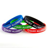 Dairy Allergy ID Bracelet Wristband Combo - 5 Pack - 7 Inches - Youth - Black Blue Green Red Purple