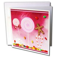 3dRose Holiday Sweets Candycane Gingerbread Man and Lollipops Greeting Cards, Set of 12 (gc_35670_2)