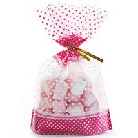 50 Pcs 7.87 x 11 inch Cellophane Treat Bags Food Packaging Bag with Gold Twist Ties for Party Birthday Baby Shower Decorations (Pink)