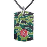 Divoti Deep Custom Laser Engraved Stainless Steel Medical Alert Necklace for Men, Camo Black Tag Medical ID Necklace, Medical Dog Tag w/Free Engraving- 20 Genuine Leather Cord-Red