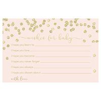 Wish For Baby Cards Baby Shower Brunch For Baby Pink Gold Golden Confetti Polka Dots Mimosa Champagne Luncheon Girls It's A Girl Wishes Goals Dreams Prayers Hopes Card Sprinkle Stationary (24 count)