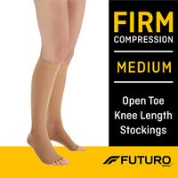Futuro Open Toe Stocking, Unisex, Firm Compression, 20-30 mm/Hg, Medium, Beige, Helps Relieve Symptoms of Mild Varicose Veins