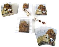Dog Lover's Gift Set! - 4 Piece Bundle- One Custom Fine Art Writing Pen, One Matching Magnetic List Pad, One Matching Decorative Magnet, One Matching Deck Playing Cards (Golden Retriever Dark)