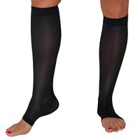 Maternity Compression Stockings - Open-Toe - Graduated Compression Knee High Stockings (Medium, Black)