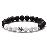 The Wolf Tavern Men and Women 8 mm Natural Lava Rock Stone Elastic Bracelet – Faceted Chakra Energy Aromatherapy Oil Diffuser – Natural Anxiety and Stress Relief Elastic Bracelet