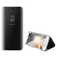 Amocase Smart Clear View Case with 2 in 1 Stylus for Samsung Galaxy A40,Ultra Slim Electroplate Plating Stand Mirror Full Body Shockproof PC + Magnetic PU Leather Flip Case - Black