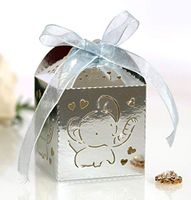 50pcs Hollow Out Elephant Pattern Candy Boxes Gift Bags Baby Shower Wedding Favors (Laser Silver)