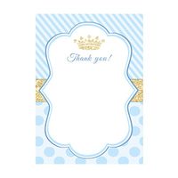 30 Blank Thank You Cards Notes Prince Gold Blue Baby Shower Birthday + 30 White Envelopes