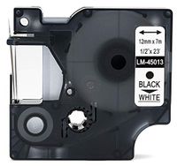 LM Tapes - Premium LM-45013 1/2" Black on White Compatible Label Maker Tape, Replaces Dymo 45013 D1 Label Tape 12mm