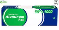 EcoQuality [6 Pack] Food Service Heavy Duty Aluminum Foil Roll (12 in x 1000 ft) with Sturdy Corrugated Cutter Box - Great for Grill Use, Kitchen Wrap, Foil Wrap, Cooking, Cleaning