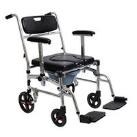 HMHD Portable Shower Chair,220lbs Commode Mobile Bath Chair/Lightweight Wheelchair Transport Chair with Brakes,Adjustable Armrest,Padded Toilet Seat Pail,Elder Disabled Pregnant Women