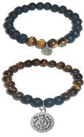 Hidden Hollow Beads Charm Tigers Eye and Black Lava Natural Stone Women's Yoga Beaded Stretch Bracelet Set. Comes in A Gift Box! (Be Still and Know That I am God)