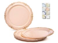 " OCCASIONS" 40 Plates Pack, Disposable Vintage Wedding Party Plastic Plates (10'' Dinner Plate, Verona in Blush & Gold)