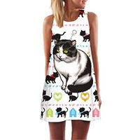 CCatyam Plus Size Dresses for Women, Skirt Vest Boho Print Sexy Vintage Mini Beach Casual Fashion White