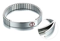 Mealguet Jewelry Stainless Steel Stretch Band OPENABLE Medical Alert ID Tag Identification Bracelets for Men,6.5"