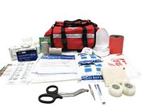 LINE2design First Aid Kit - EMS EMT Paramedic Rescue Kit - Emergency Fully Stocked Medical Supplies Portable Travel Size Trauma First Responder Kit - Red