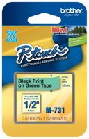 1/2" (12mm) Black on Green P-touch M Tape for Brother PT-55, PT55 Label Maker