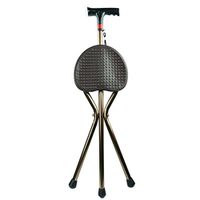 cane Hmhope Elderly Folding Walking Stick Seat with LED Light Wrist Strap Three Legged Adjustable Height