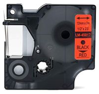 LM Tapes - Premium LM-45017 1/2" Black on Red Compatible Label Maker Tape, Replaces Dymo 45017 D1 Label Tape 12mm