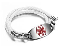 JF.JEWELRY Medical Alert Bracelet for Women with Microfiber Leather Braided Band, Free Engraving (White)
