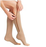(2 Pairs) Compression Socks, New Compression Zip Sox Socks Stretchy Zipper Leg Support Unisex Open Toe Knee Stockings (Beige, XXL)