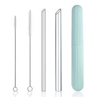 Reusable Eco-Friendly Glass Drinking Straws Set, 8-inch x 8mm and 14mm with S/M Extra Large Size Brushes and Storage Container Travel Safe Case Box BPA Free for Smoothie Coffee Bubble Boba Tea - Clear