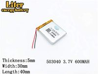 V600mAh 503040 Lithium Polymer Ion Rechargeable Battery Lithium Polymer Li-Po Battery for MP4 GPS MP3 Bluetooth Stereo DIY Gift
