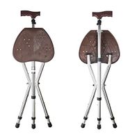 Folding Seat Cane Disability Medical Aid Three Legged Seat Stick (Walking Stick & Chair Seat) Height Adjustable, Brown