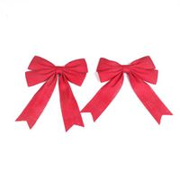 OULII 2pcs Jute Bowknot Burlap Christmas Decorative Bowknot Christmas Tree Topper Bow Wedding Bowknot Decoration (Red)