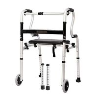 Luckya Four-Legged Walking Stick Folding Walker with PP Seat with Wheeled Walker Folding Walker Non-Slip Walking Stick with Hospital