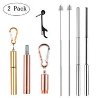 Portable Reusable Drinking Straws - Telescopic Stainless Steel Metal Straw with Aluminum Case & Cleaning Brush+Bottle opener