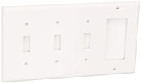 Leviton 80732-W 4-Gang 3-Toggle 1-Decora/GFCI Device Combination Wallplate, Standard Size, Thermoplastic Nylon, Device Mount, White