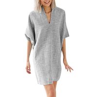 Mlide Women's Casual Dress Half Sleeve Button Down V-Neck Pockete Loose T-Shirt Dress Oversized Dress Casual Shift Dresses,Gray L