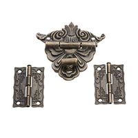 2PCS Hinge & 1 PCsRetro Style Padlock Lock Key Latch Clasp Set Box Lock with 12 Screws