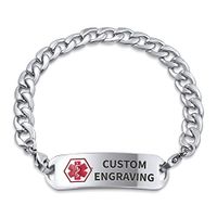Bling Jewelry Personalized Identification Doctor Medical Alert ID Curb Link Bracelet for Men Stainless 8.5 Inch Custom Engraved